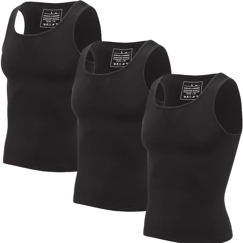 

3 Pack Men's Tank Top Undershirt Tummy Control Shapewear Breathable Sleeveless Underwear Slimming Waist Trainer Compression Top