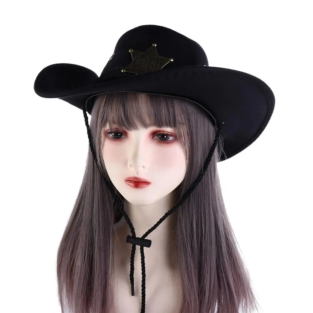 

Punk Woolen Cycling Caps Wide Brim Knight Hats Men Bucket Hats Star Western Cowboy Hats Summer Sun Hats Travel Sunscreen Caps