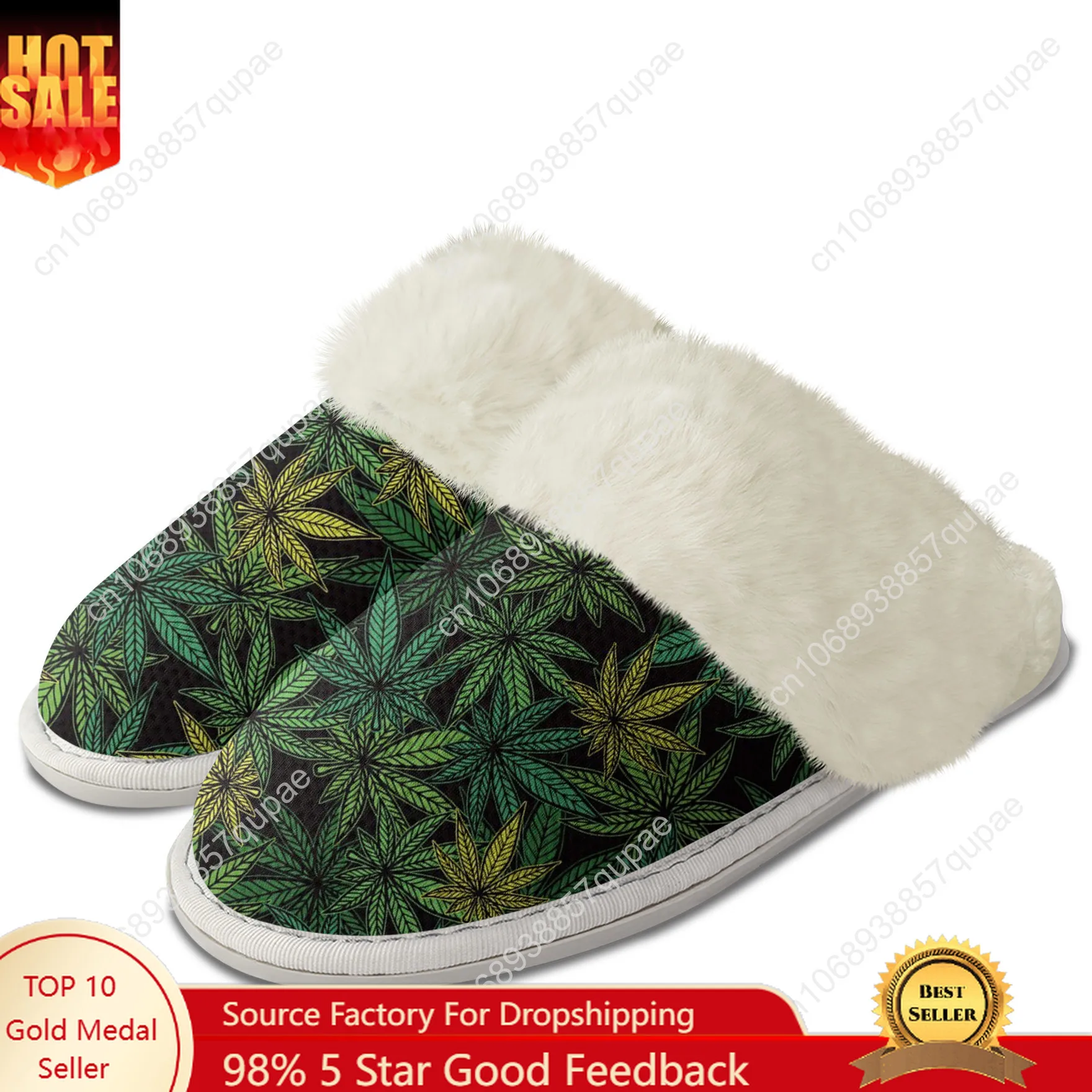 

Leaf Weed Rasta Marijuana Red Yellow Green Art Plush Slippers Keep Warm Shoes Home Cotton Customized Thermal Lightweight Slipper