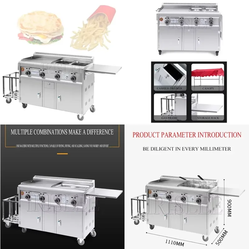 Mobile Stall Multi-Function Snack Cart Trolley Stainless Steel Breakfast Fast Food Rice Ball Gourmet Cart