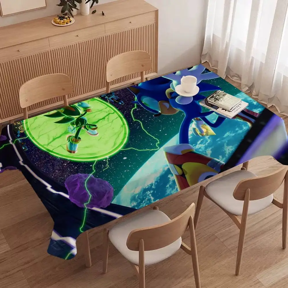 Cartoon S-Sonics Rectangle Waterproof Tablecloth Party Decor Farmhouse Kitchen Dining Table Cloth Wedding Decorations