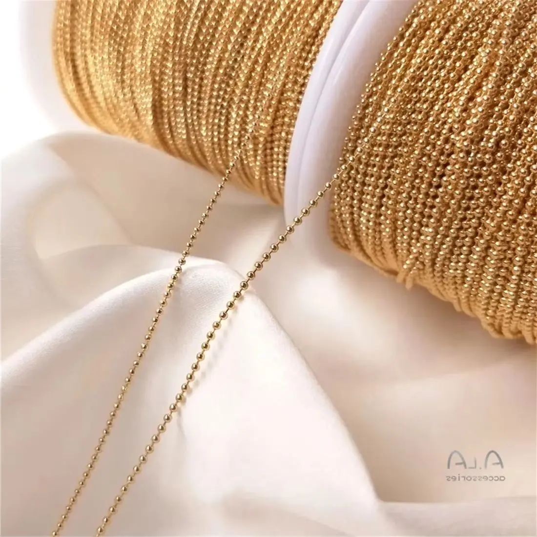 

14K Gold-Color Gold Bead Chain, Bean Chain, Round Bead Chain, Bulk Semi-finished Chain, DIY Necklace, Jewelry Material B618