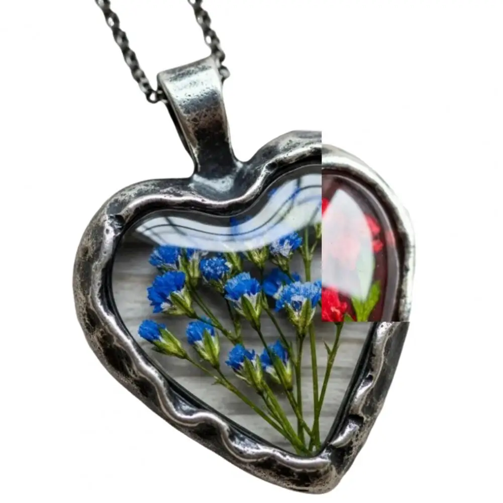 قلادة الأزهار خمر قلادة القلب الأزهار مع الزهور المضغوطة الحقيقية اليدوية هدية الذكرى السنوية للنساء #5