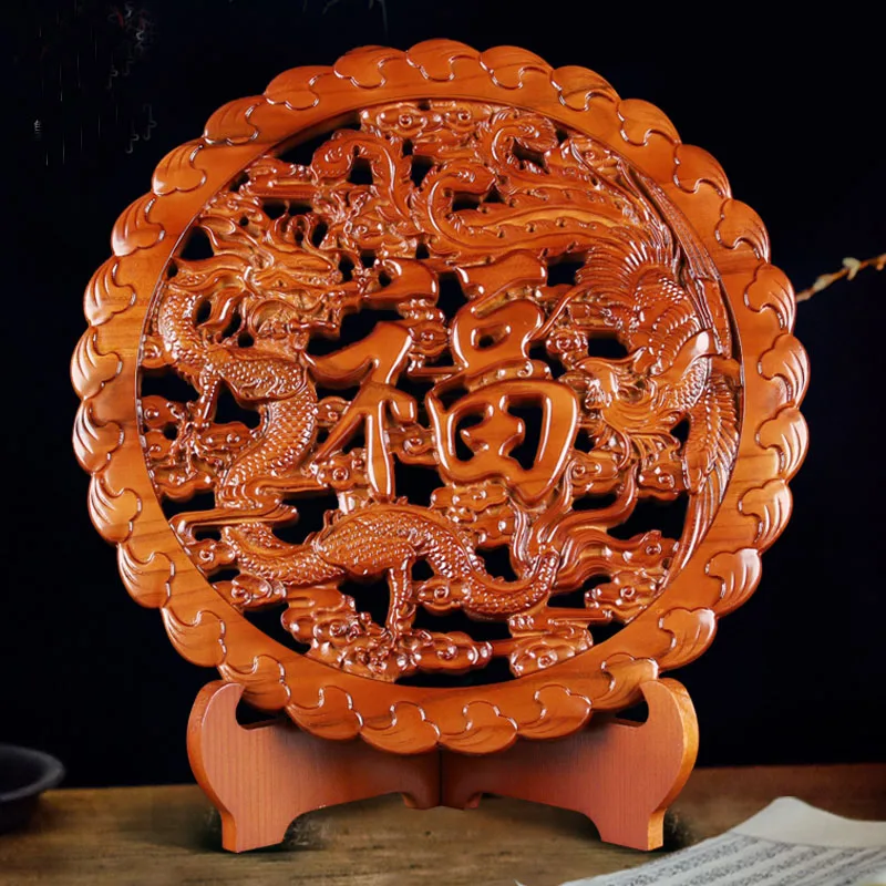 HOT SALE home living room office lobby  fortune good luck Mascot Money Drawing Dragon Phoenix lucky FENG SHUI Wood carving