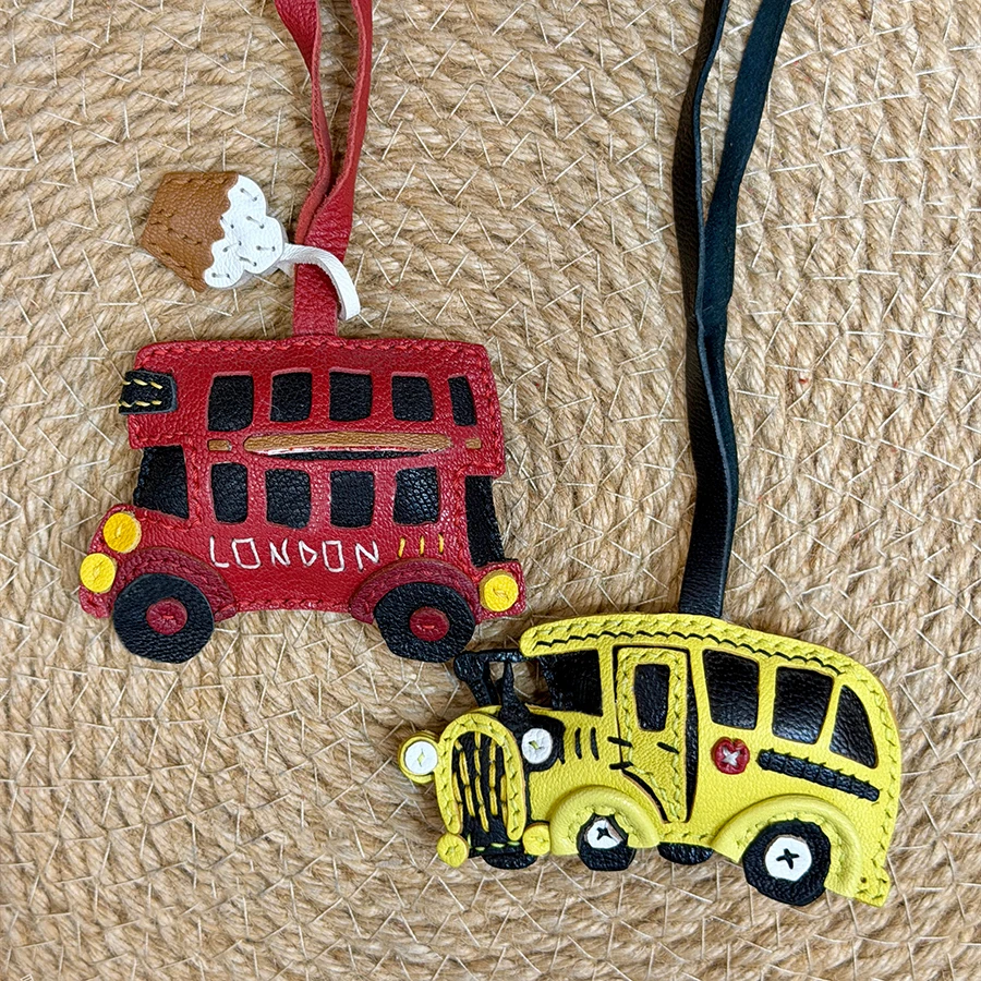 Cartoon London Bus Sheepskin Bag Charm Handbag Pendant Keychain Exquisite Creative Handmade Coffee Cup Simple Bag Accessories