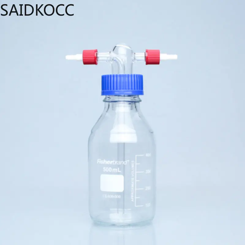 SAIDKOCC Laboratory Glass Gas Flow Rate Liquid Inlet and Outlet Bottle GL45 Threaded Buffer Transfer Bottle 250-2000ML