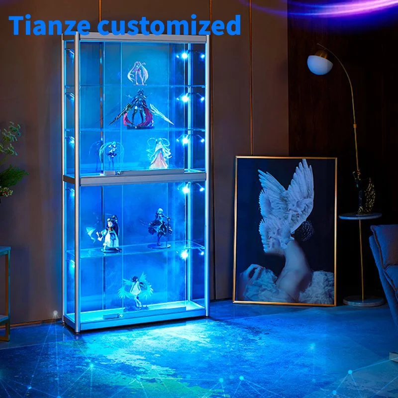 （customized）Factory Glass Display Cases  Lockable Glass Wall Display Cabinet Tall Glass Display Show with led Lig