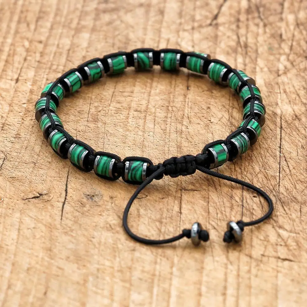 3*6mm malachite Hematite Beads Braided Bracelet Handmade Woven Boho Yoga Charm Bracelet Women Men Fashion Jewelry