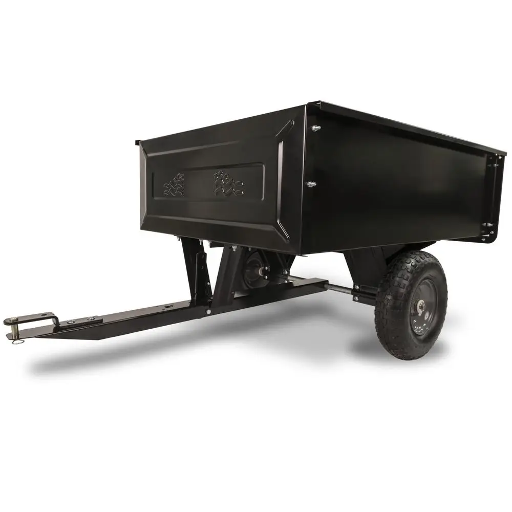 

350lb Steel Tow Behind Lawn Cart Heavy Duty Garden Trailer Easy Dumping Universal Fit Tractors Smooth Rolling Tires