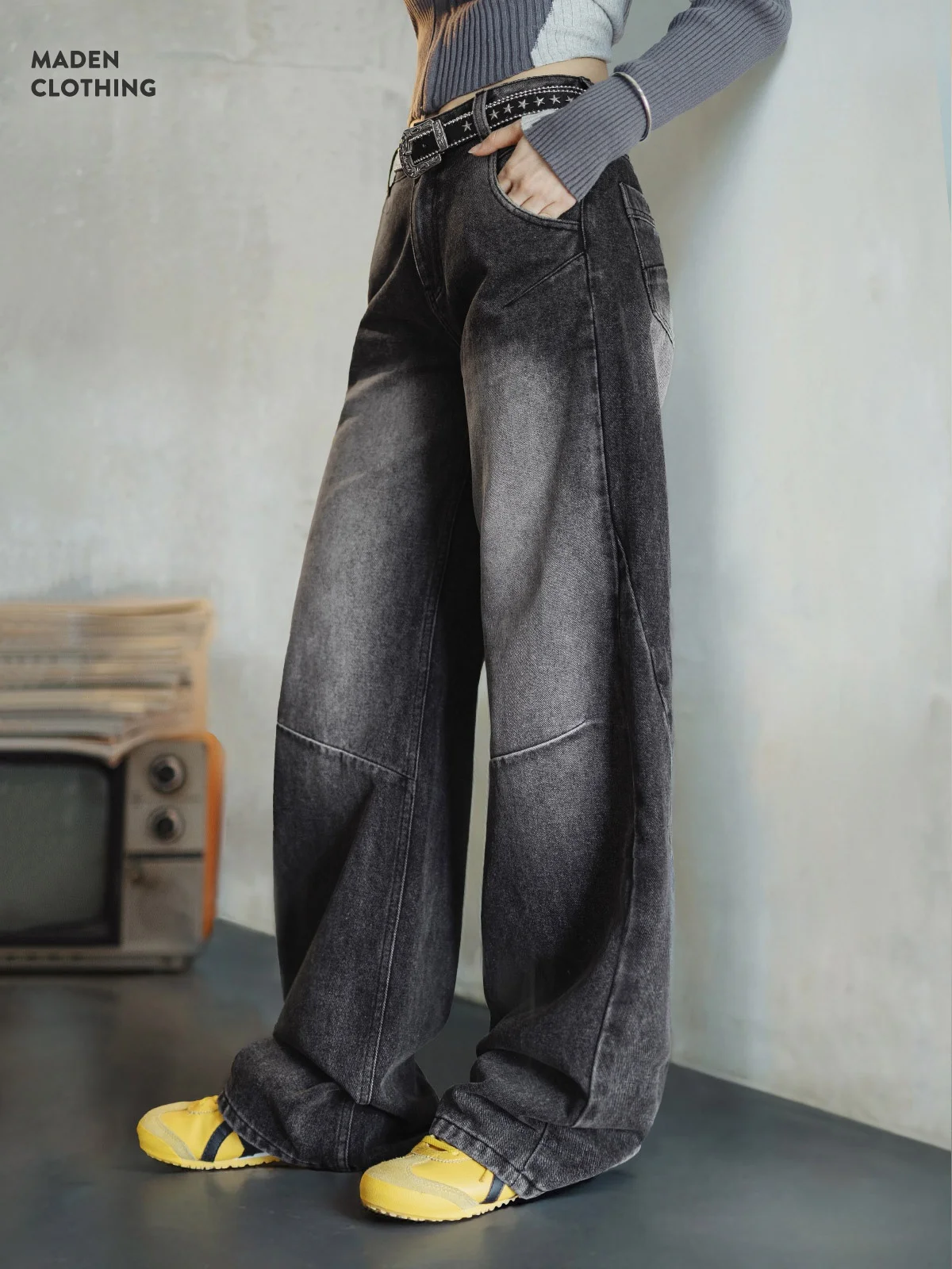 

Узкие широкие джинсы Maden, 3D пошивные брюки-бананы, узкие прямые брюки, драпированные брюки длиной до пола, осенние женские брюки