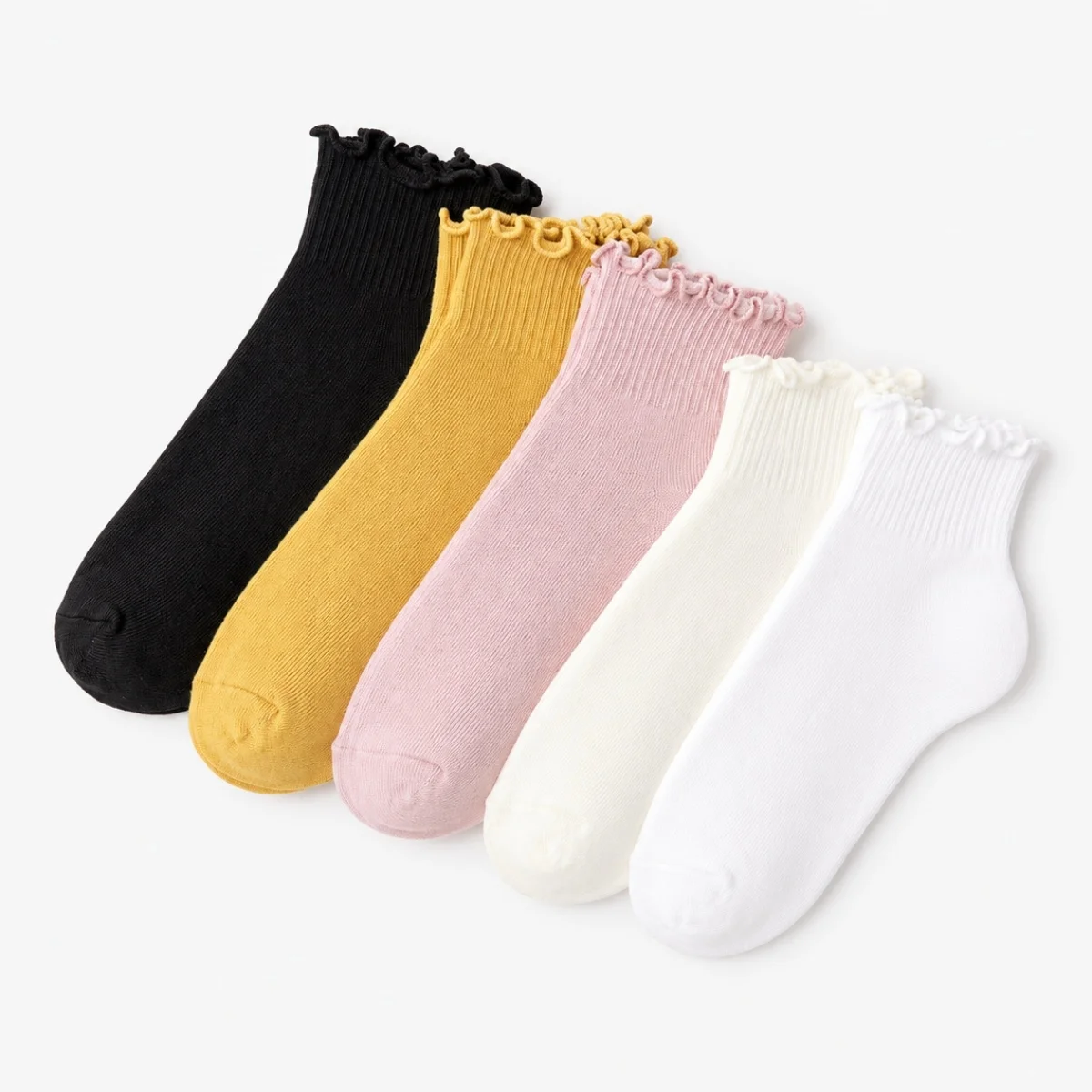 5/10 Pairs of Multi-Colored Women's Short Socks with Sweet Ruffled Edges, Knitted Student Slouch Socks, Cute, Casual, Comfortable, Breathable, Moisture-Wicking, Gentle, Suitable for Spring, Summer, Autumn, and Winter