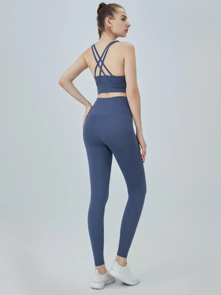 2 Piece Women Yoga Set Sleeveless Sexy Cross Back Sports Bra High Elasticity Buttock Lift Leggings Comfortable Sportswear Suit