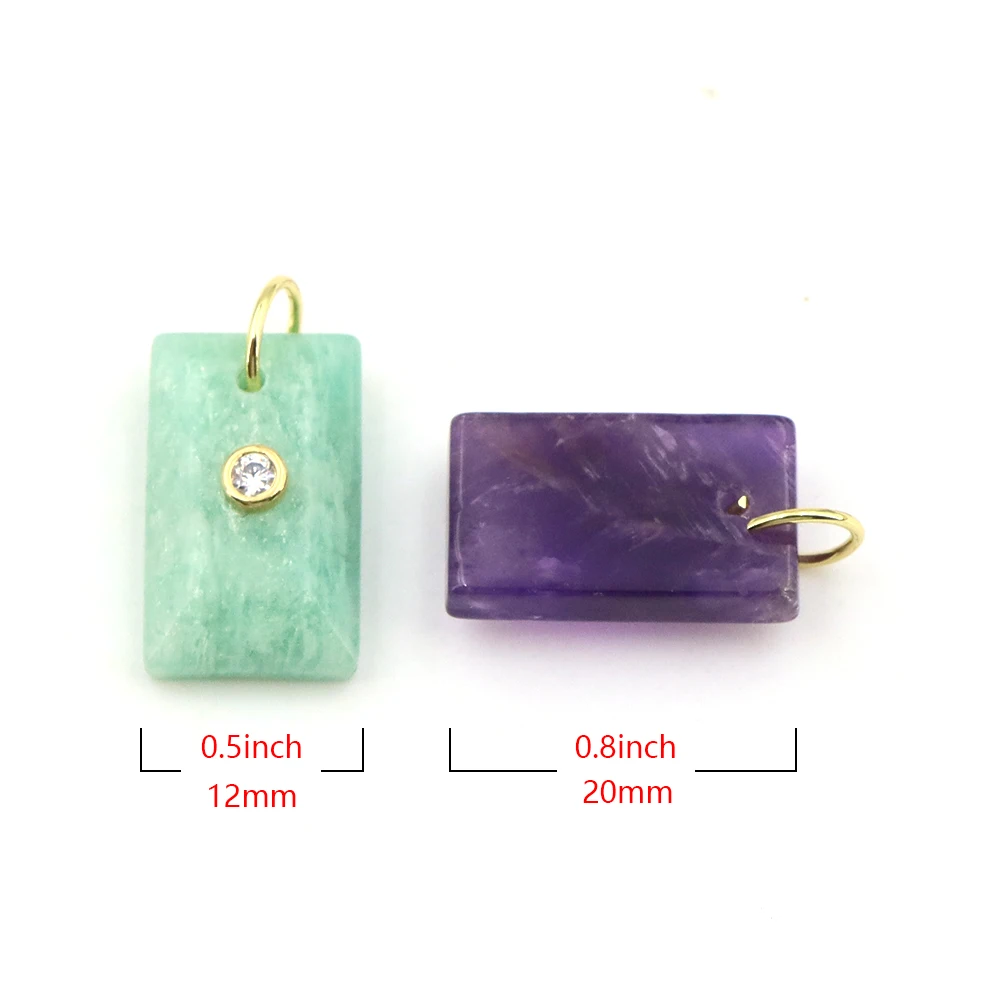 Natural Crystal Rectangle Stone With Inlaid Zircon Pendants Amethyst Rose Quartz Lapis Lazuli DIY Women Men Fashion Necklace Cha