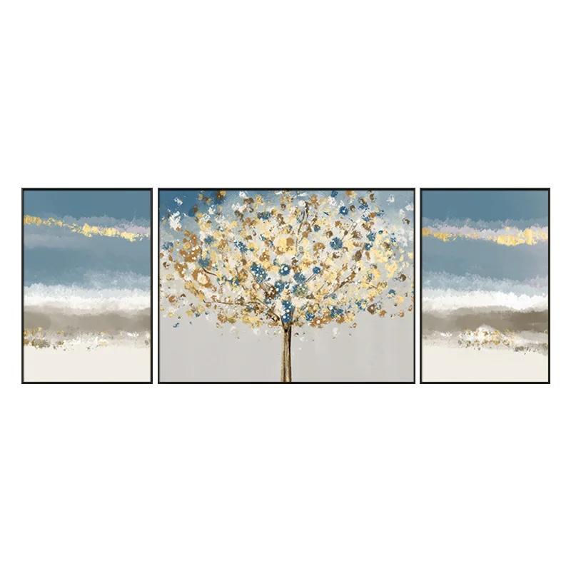 

Gold foil light luxury fortune tree, modern decorative painting in the living room, sofa background wall, abstract