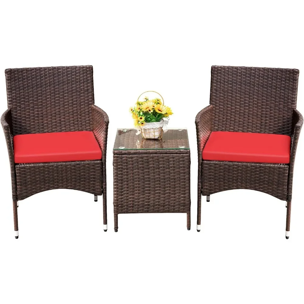 

Patio Porch Furniture Sets 3 Pieces PE Rattan Wicker Chairs with Table Outdoor Garden Furniture Sets