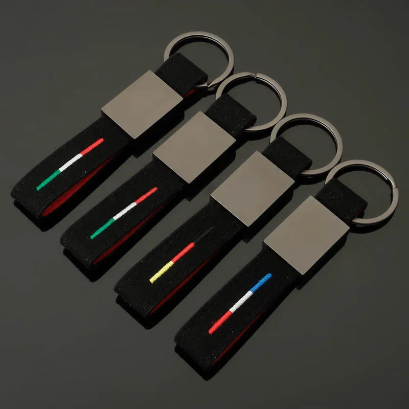 Simple and Practical Suede Car Alloy Keychain Styling Germany Italy France Flag Keyrings for Men Women Anniversary Birthday Gift