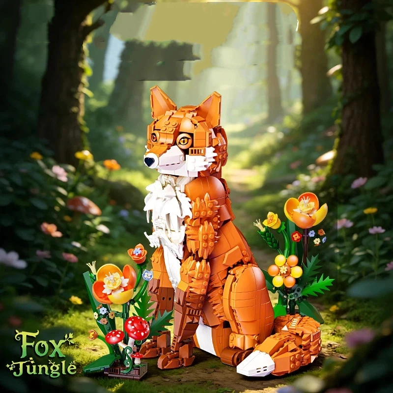 1558PCS MOC Jungle Fox Model Building Block Sets Mushroom Flower Creative City Home Ornaments Animal Bricks Toys for Adults Gift view 4
