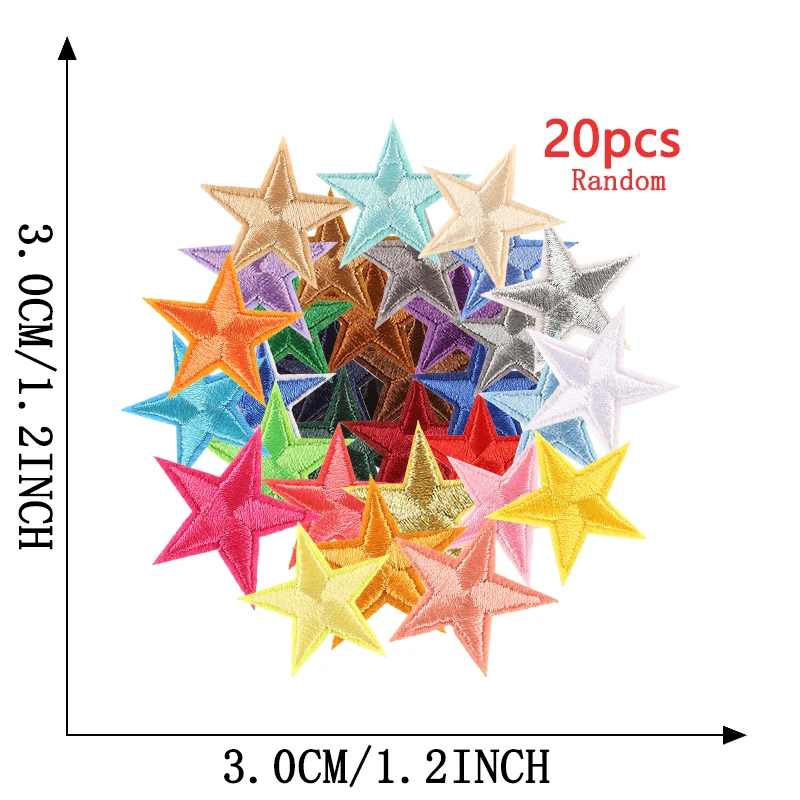 20 stücke Fünfzackigen Stern Patches Viele Für Kleidung Eisen Auf Zufällige Masse Thermische Klebstoff Stickerei Nähen Designer Parches Para Ropa – Detail 14