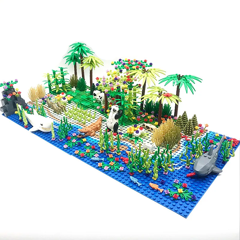 Flower Tree Plants Animals Building Blocks Rain Forest Parts Green Grass Jungle Bush DIY MOC Assemble Compatible Baseplate