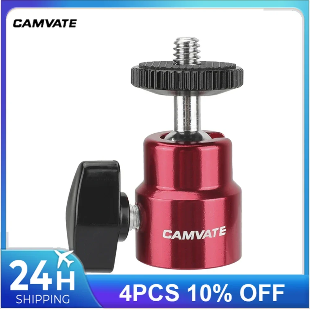 Camvate mini bola cabeça adaptador suporte vermelho com 1/4 "-20 rosca parafuso para câmera dslr monitor de vídeo flash led tripé de luz