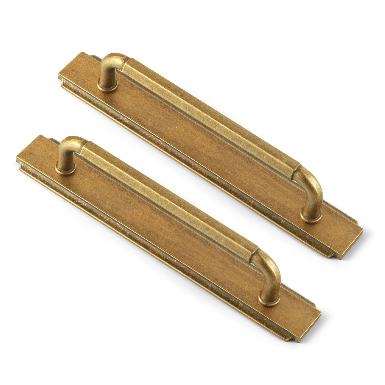 Goo-Ki 2 Pack Cabinet Handles Antique Brass Kitchen Drawer Pulls with Backplate, 5 Inch Hole Center Vintage Cabinet Pulls with Base Plate/Spacer Zinc Alloy Hardware
