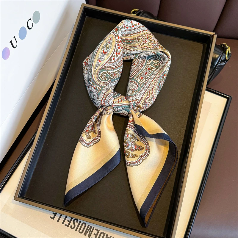 

14mm 100% Twill Silk Square Scarf for Women 65cm Neck Tie Neckerchief Double side Female Foulard Headband Hijab Shawl Bandana