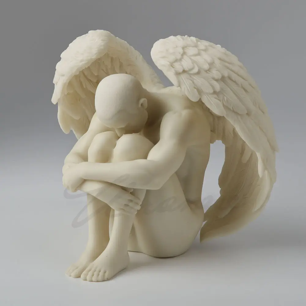 Curled Up Guardian Angel Figurine Matte White Resin Sculpture Nordic Style Home Desktop Decor Ornament for Living Room Bedroom