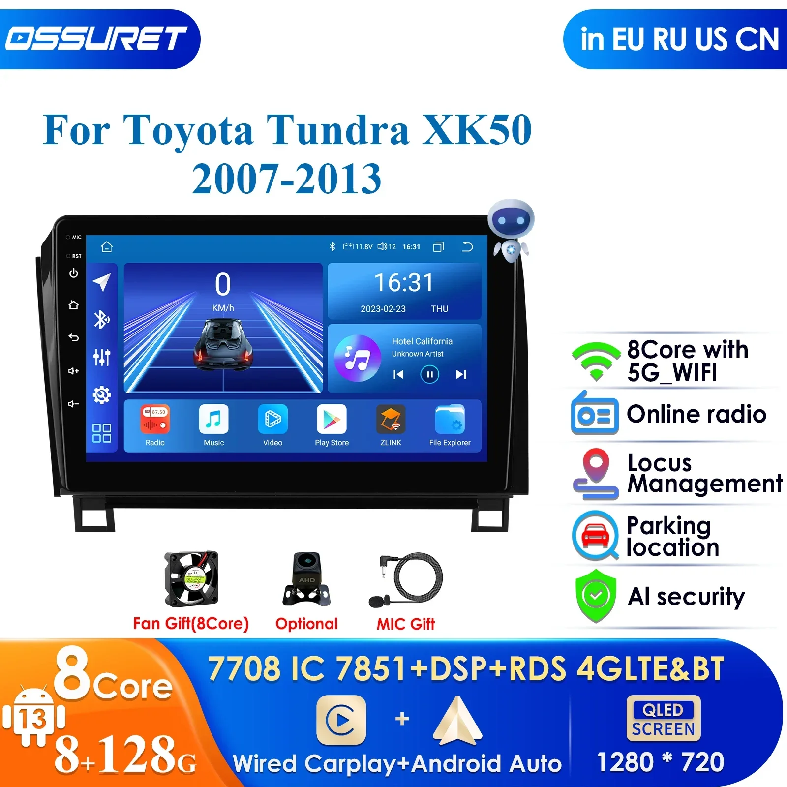 

10,1 ''10,33'' Android 12 для Toyota Tundra XK50 2007-2013 Sequoia XK60 2008-2017 Автомобильный радиоприемник Мультимедийный видеоплеер Carplay Auto