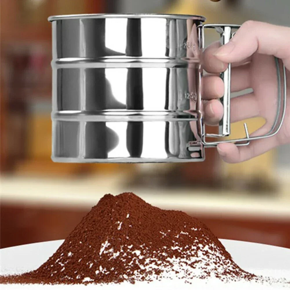 Mesh Flour Sifter Baking Icing Sieve Strainer Cup Sugar Shaker Mechanical  Stainless Steel Sieve Cup Bakeware