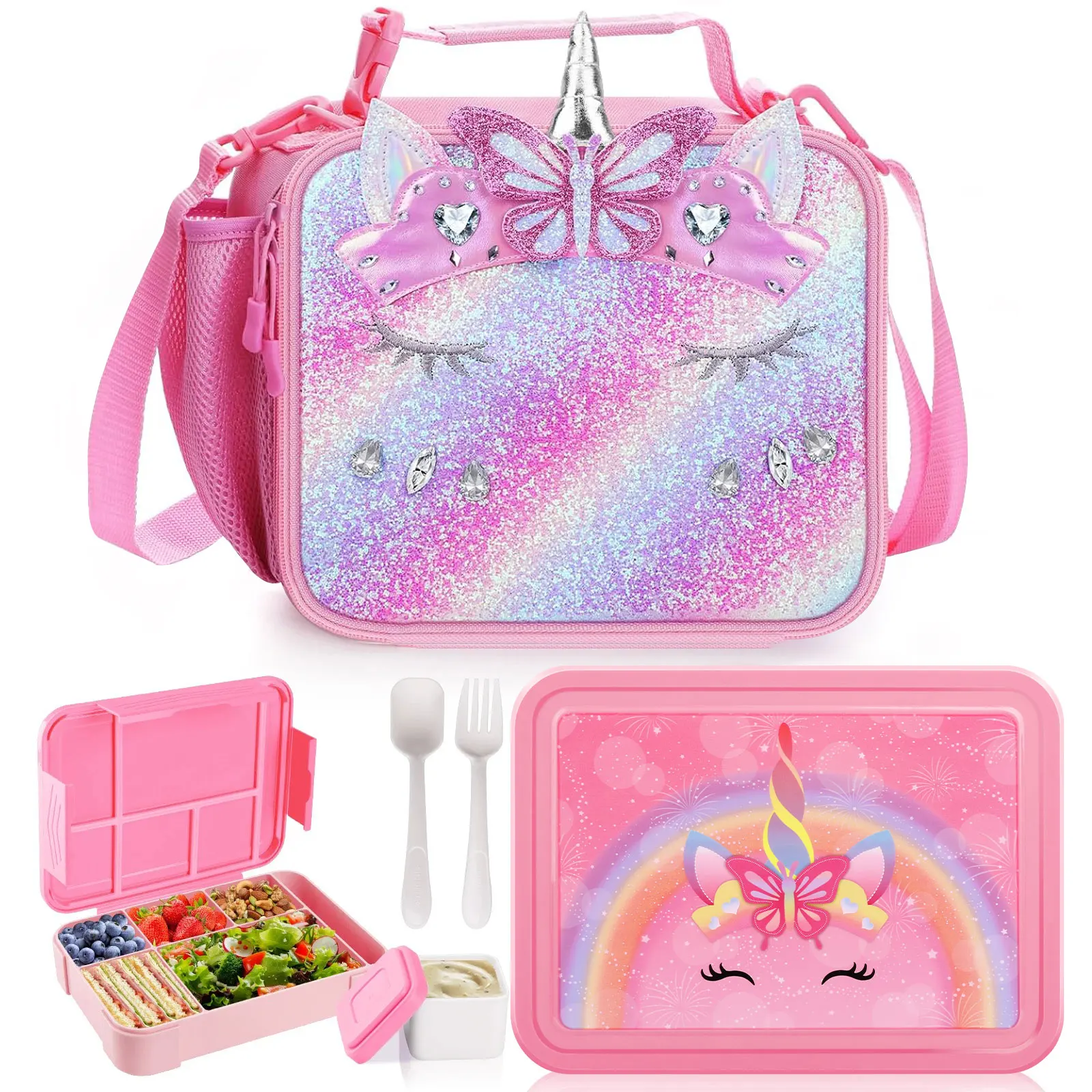 Bolsa de almacenamiento Bento de unicornio, bolsa de almuerzo para niñas y mujeres, bolsa térmica con fiambrera para escuela, oficina, regalo de cumpleaños para niños