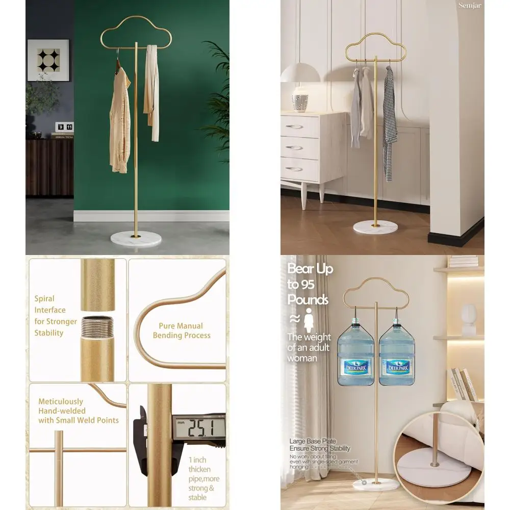 

Stylish Gold Metal Coat Stand with Marble Base for Home and Boutique Use