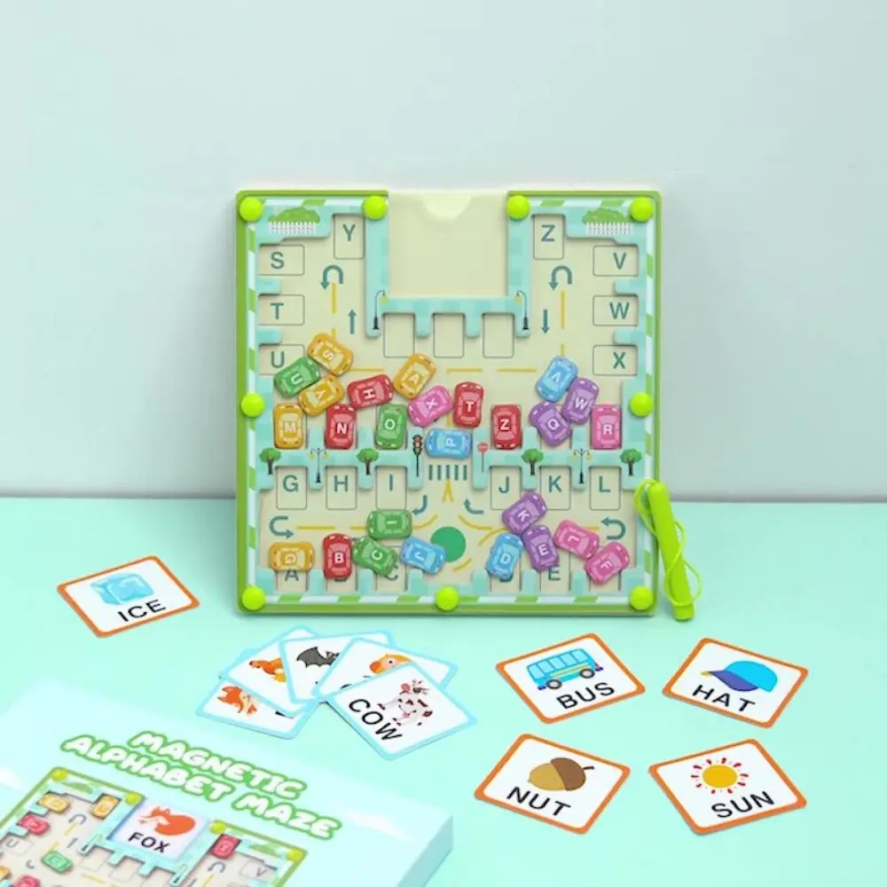 Wooden Magnetic Color Words Maze Spelling Practice Montessori Letters Puzzle Puzzle Boards Early Educational IQ Game
