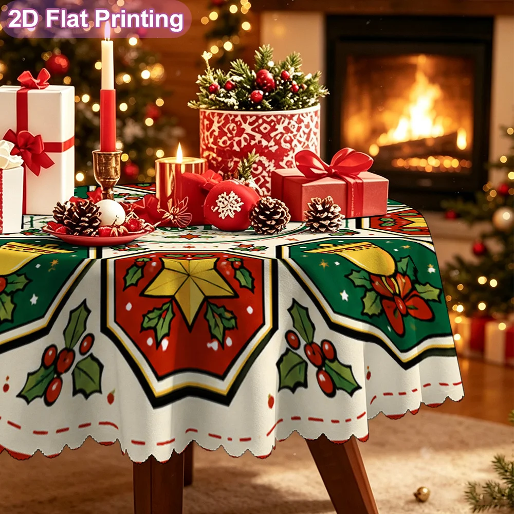 2D flat single tablecloth merry christmas bells stars carpet art pattern