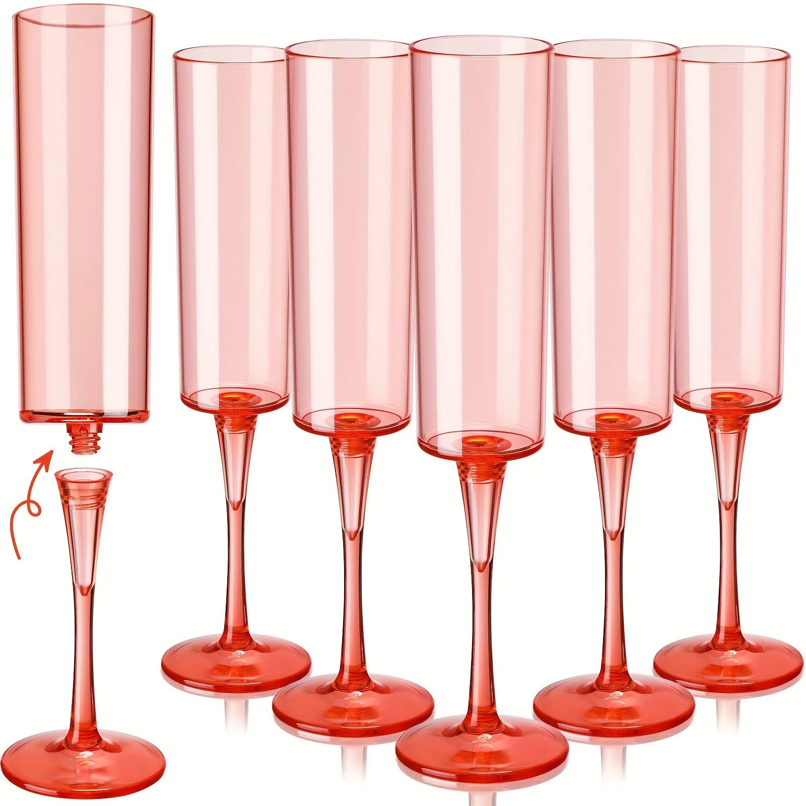 

50 Pack Reusable Acrylic Square Champagne Flutes 6oz - Clear Pink Geometric Design, Freeze-Safe & Lead-Free Plastic Wine Goblets for Weddings, Bachelorette Parties, Birthdays, Anniversaries (Hand Wash Only)