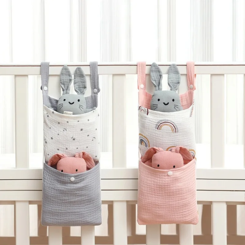 

Baby Bed Hanging Storage Bags Cotton Newborn Crib Organizer Toy Diaper Pocket for Crib Bedding Set Accessories Nappy Store Bags