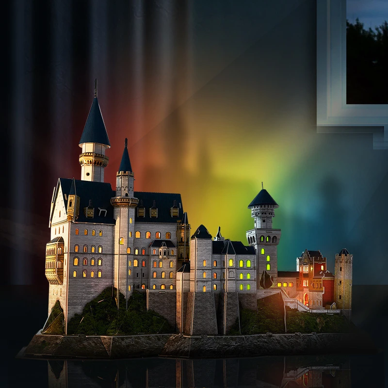 LED Lights Neuschwanstein Castle 3D Three-dimensional Puzzle City Building Children's Handmade Creative Model DIY Gift