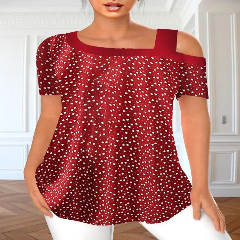 

Plus Size Trim Top Casual Asymmetrical Neck Short Sleeve Top For Spring & Summer, Women's Plus Size Clothing