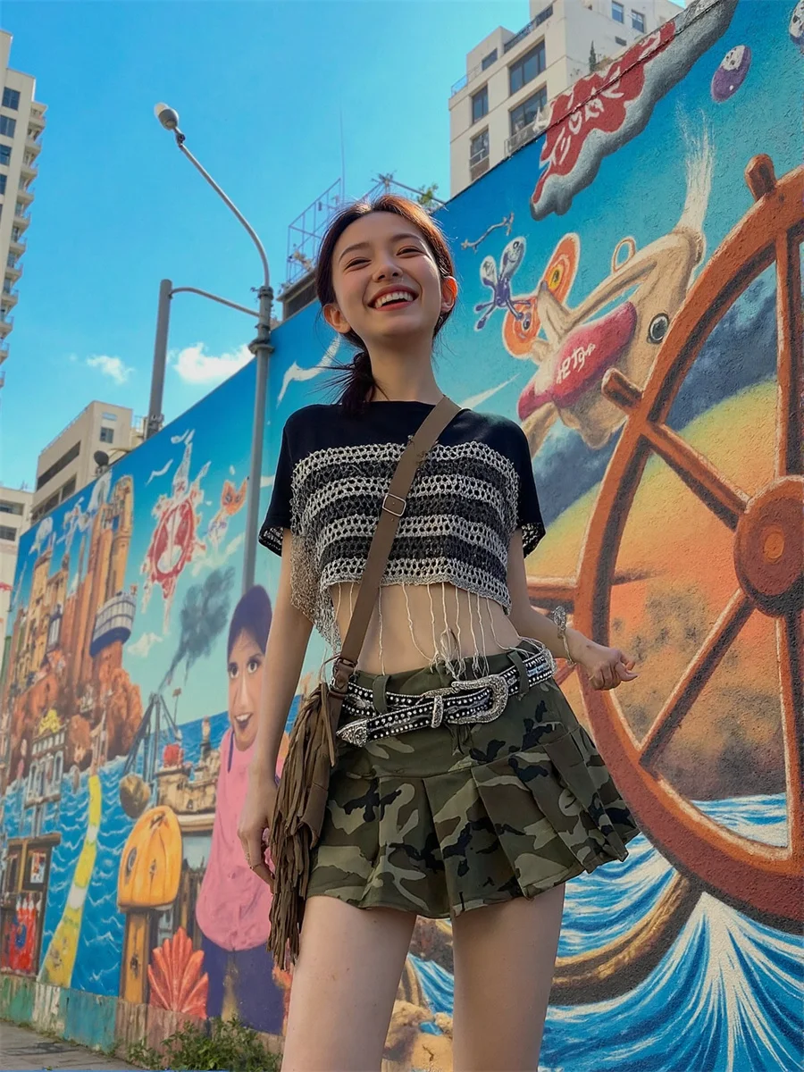 

Мини-камуфляжные плиссированные юбки, женские мячи в стиле бохо, каваи, расклешенная аппликация, фестиваль, студенческая классика, студенческая, художественная, современная тенденция