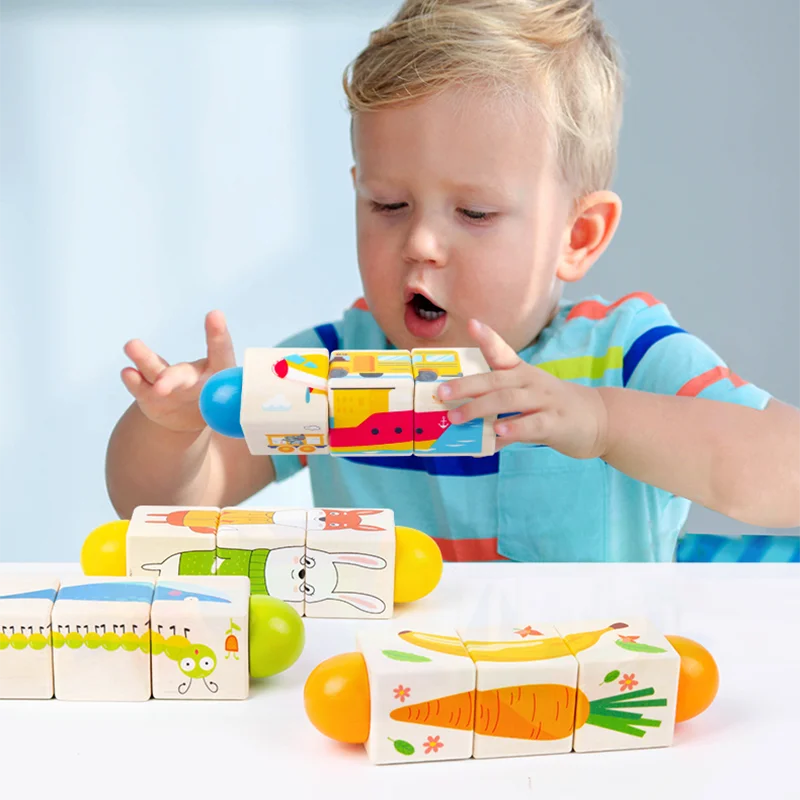 

Infants and Young Kidsren Wooden Animal Transportation Fruit and Vegetable Rotating Puzzle Baby Grasping Building Blocks Early Education Cognitive Toys