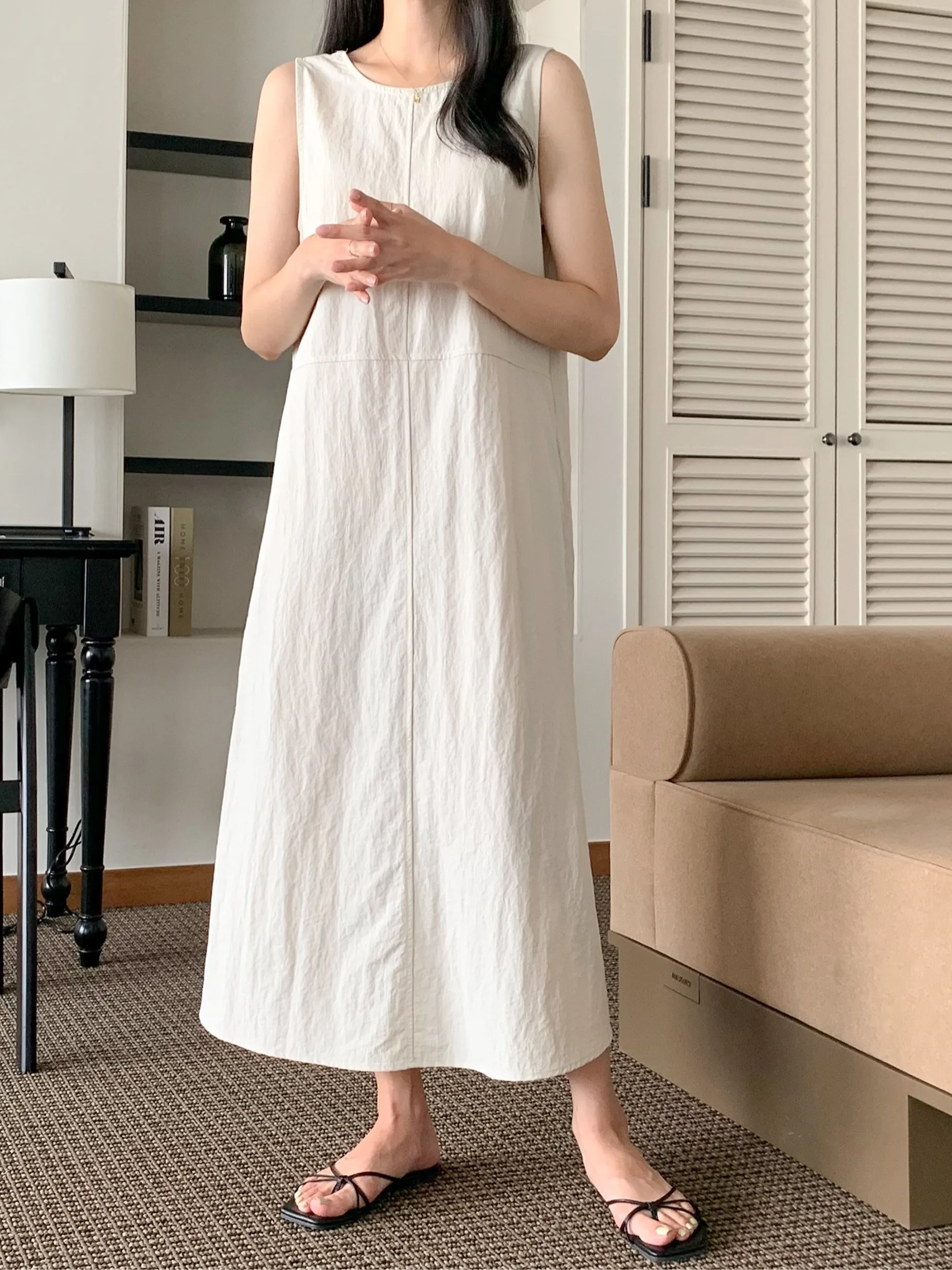 Coréen Sle été ample coton lin Svel gilet Dr femmes Ele Long Dr tenue décontracté pour l'école voyage Date