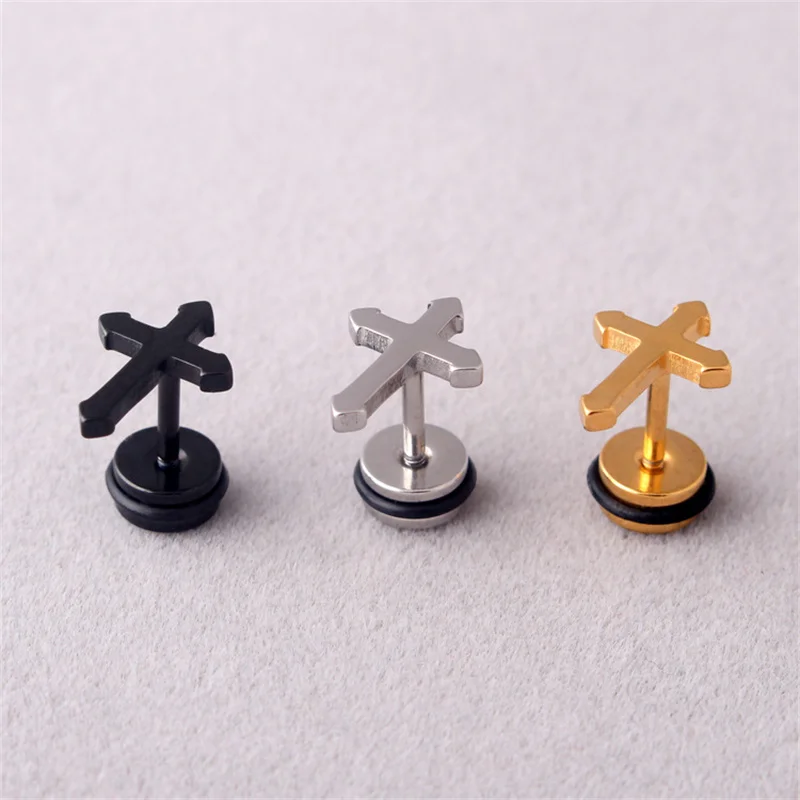 Korean Cross Shape Stud Earrings Anti-Allergy Stainless Steel Fashion Punk Earings For Man Women Lover`S Jewelry Tinny Studs