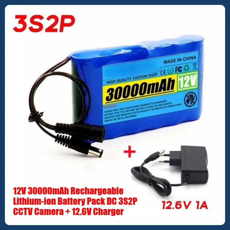 

12V 30000mAh Rechargeable Lithium-ion Battery Pack DC 3S2P CCTV Camera + 12.6V Charger