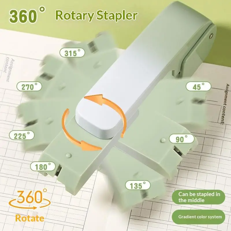 360 Rotating Heavy Duty Stapler Compatible with Various Staple Sizes for Long Paper Binding Work