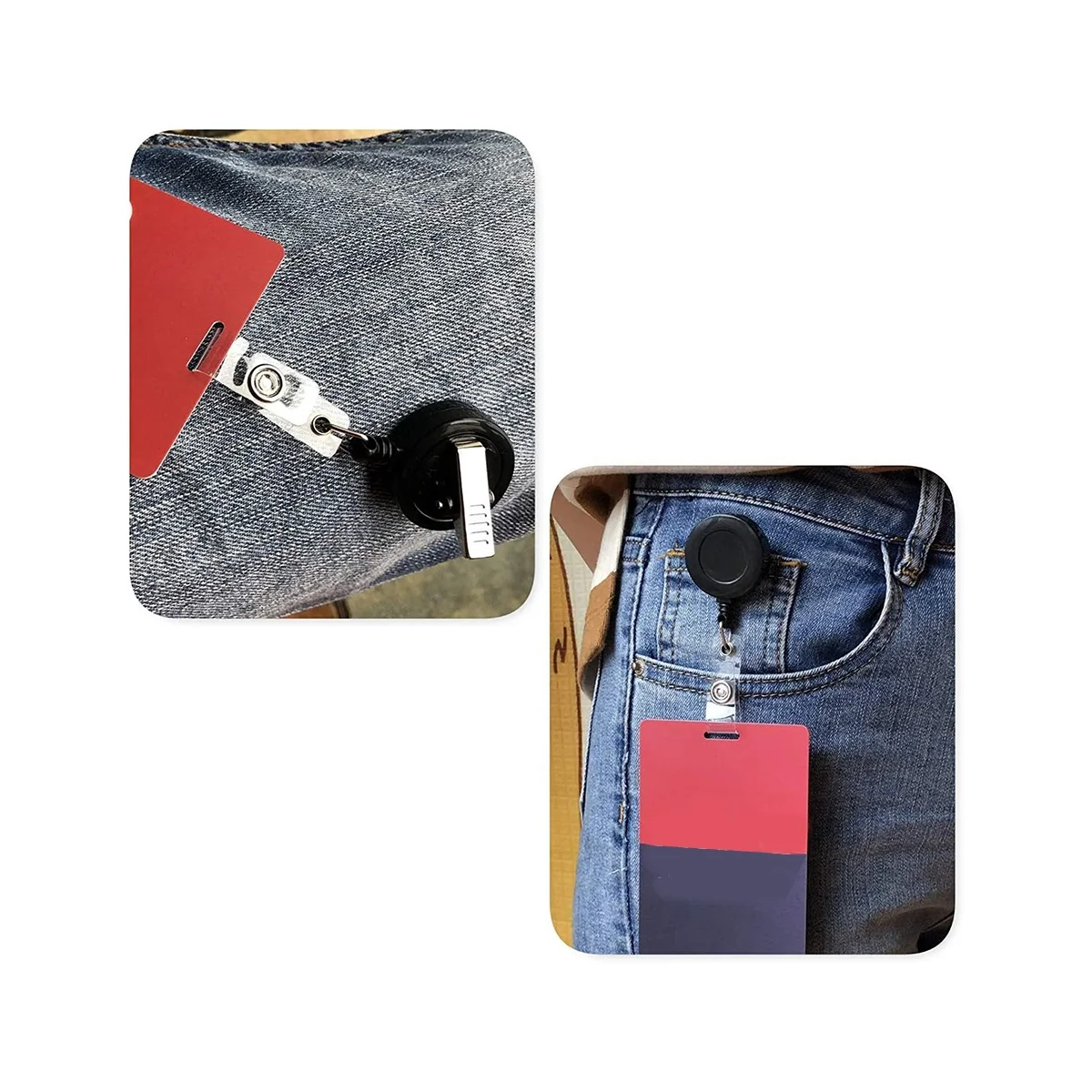 2 Pack - Retractable ID Name Badge Holder Reels with Swivel Alligator Clip (Black)