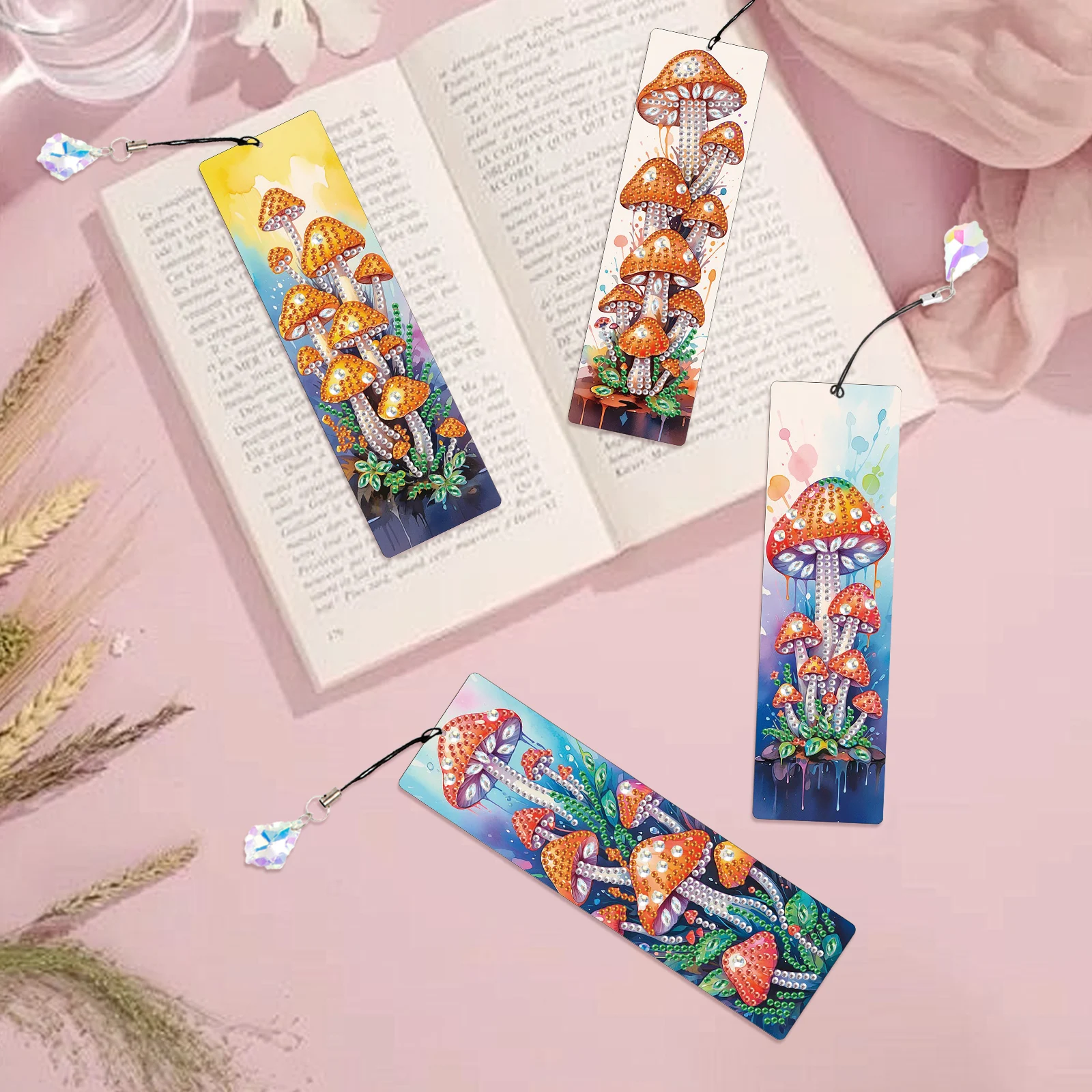 4pcs Diamond Art Painting Bookmarks Kits for Adults,Animals DIY Bling Crystal Pendant Bookmark for Home Office Diamond Art Gifts - view 6