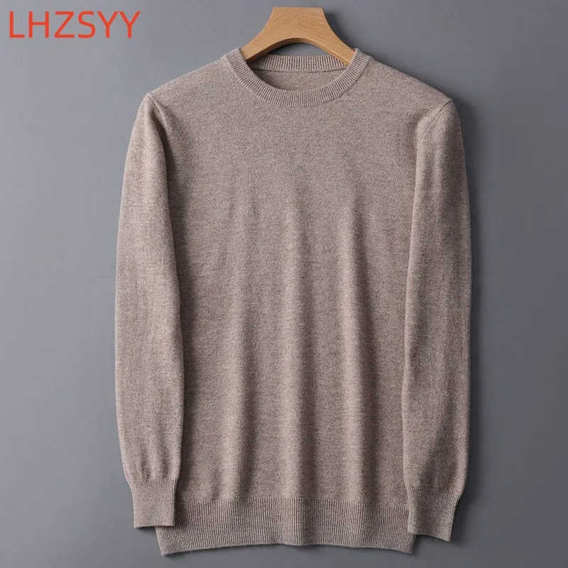 LHZSYY-suéter de Cachemira de lana pura 100% para hombre, jersey de cuello redondo, camisa Base informal de gran tamaño, Tops de punto salvaje para