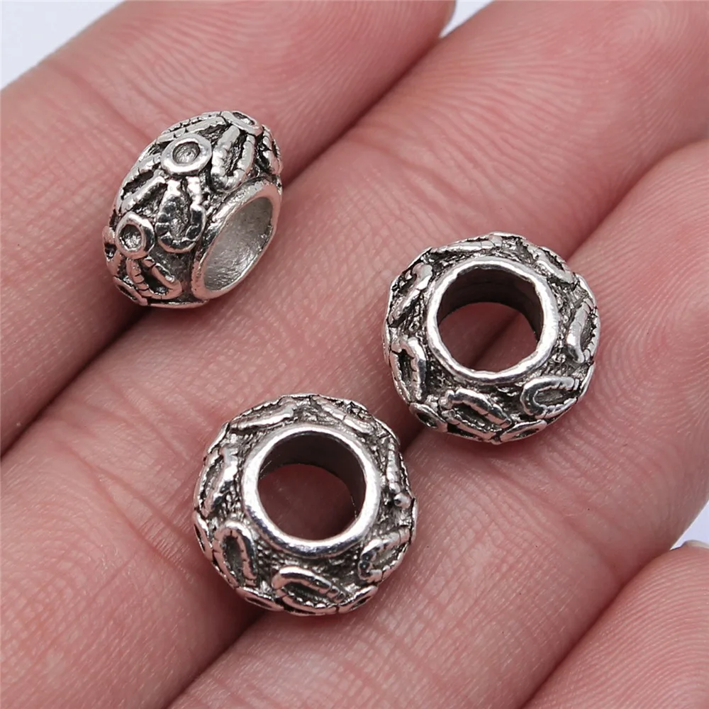 20pcs 13.3x13.3x7.1mm(0.52x0.52x0.28inch) Antique Silver Color Big Hole Spacer Beads Hand Crafts Accessories