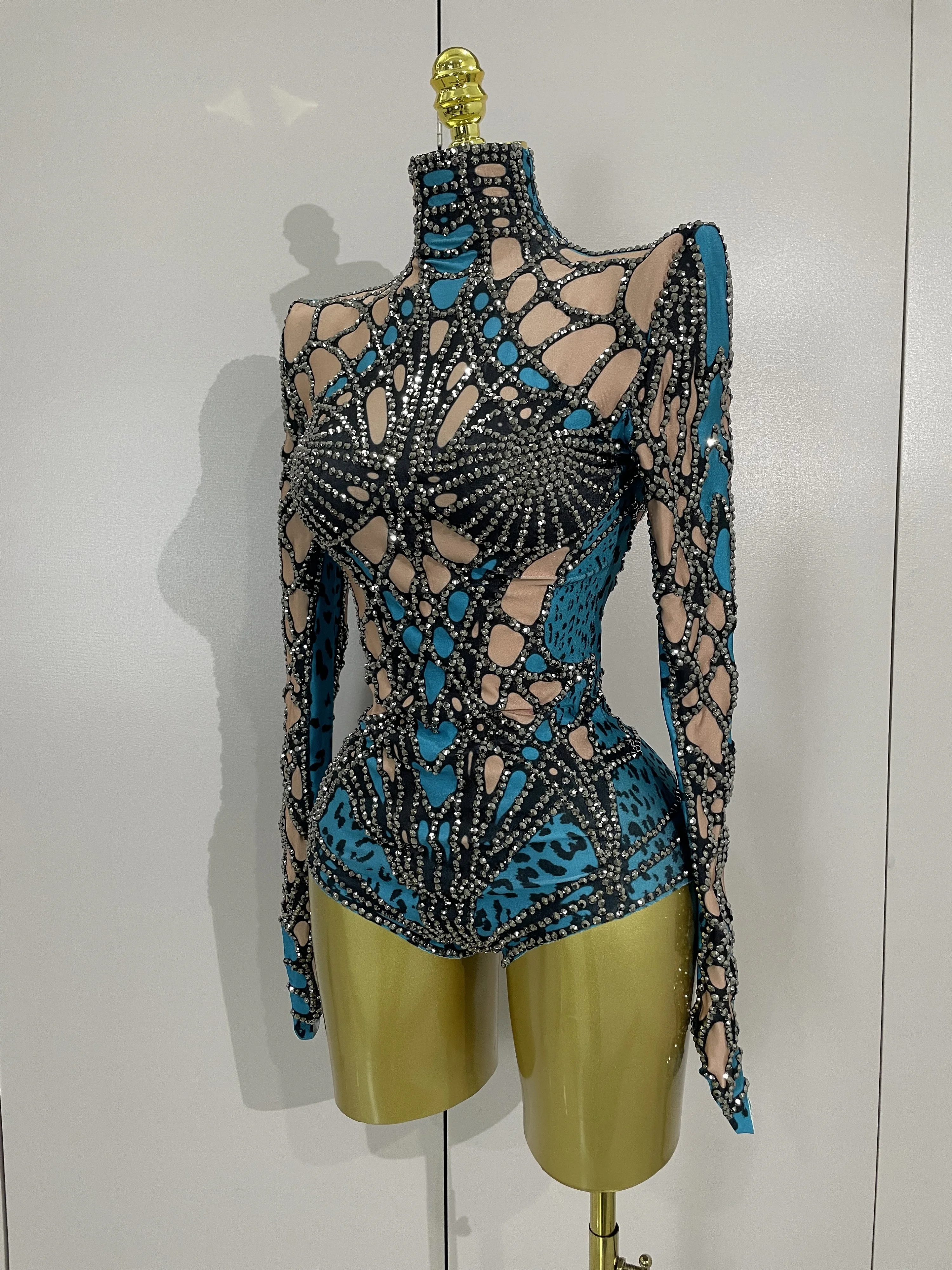 2025 brilho strass manga longa estiramento bodysuits feminino noite de luxo festa aniversário sexy boate bar palco traje