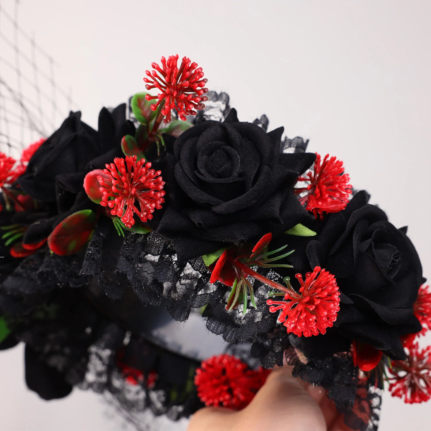 Ténèbres bandeaux Halloween fête performance coiffure dentelle Rose fleur bandeaux fille sorcière Cosplay cheveux cerceaux Goth Hairwear