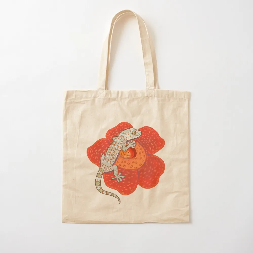 

Tokay Gecko and Rafflesia Tote Bag reusable grocery bags tote bag Lady bags Canvas Tote Bag